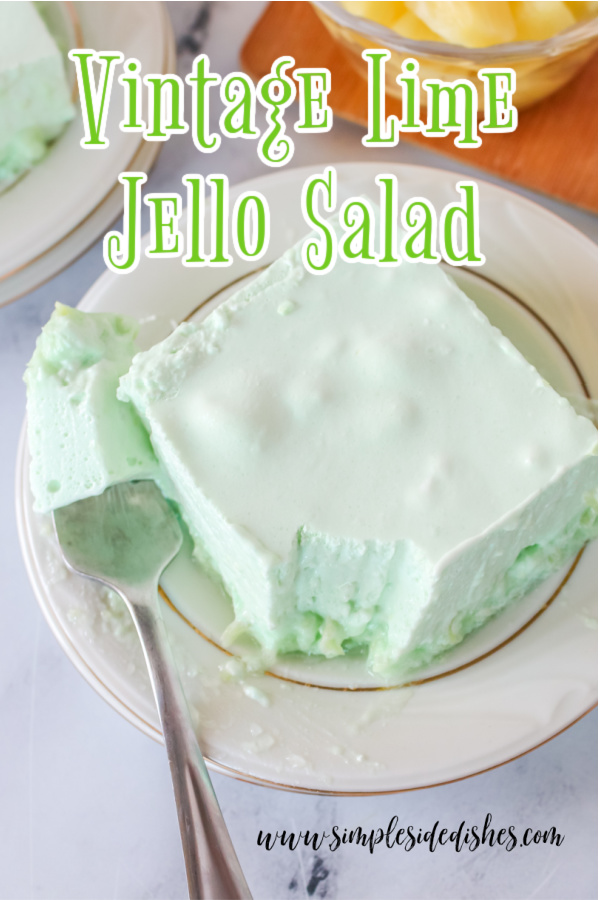 Main image for recipe of a square of Lime Jello Salad on a plate, ready to eat.