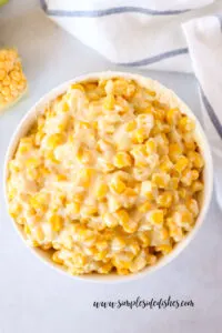 Cream Corn has been moved to a serving bowl. Photo is from the top looking down.