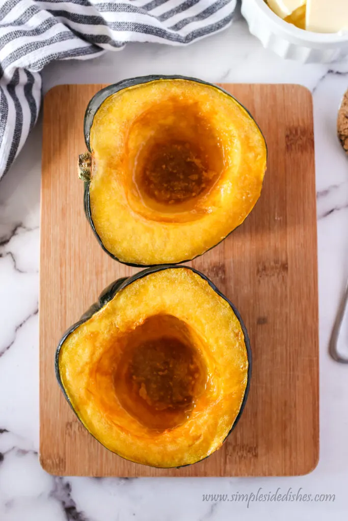 Baked acorn squash fresh from the oven.