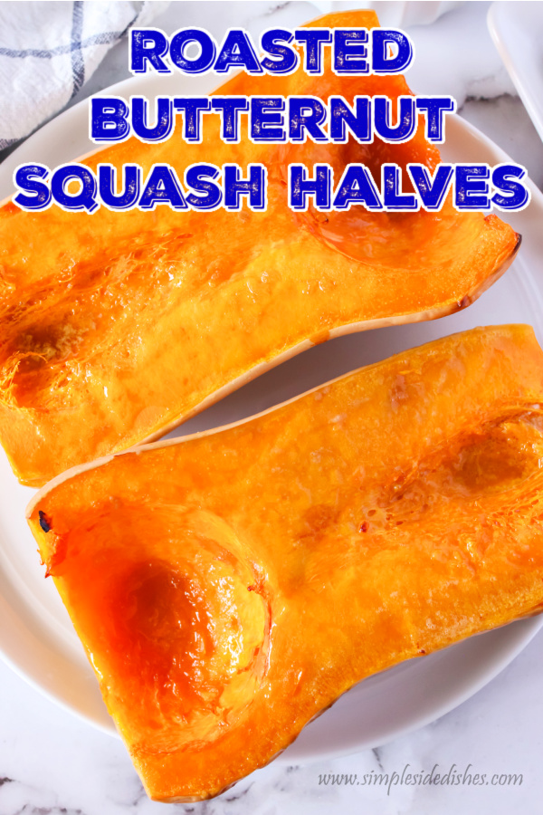 Main image for recipe of roasted butternut squash halves.