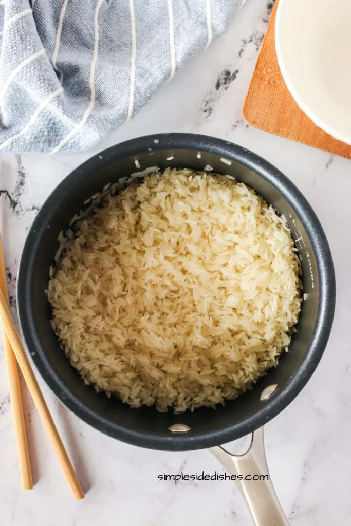 rinsed rice in a pot