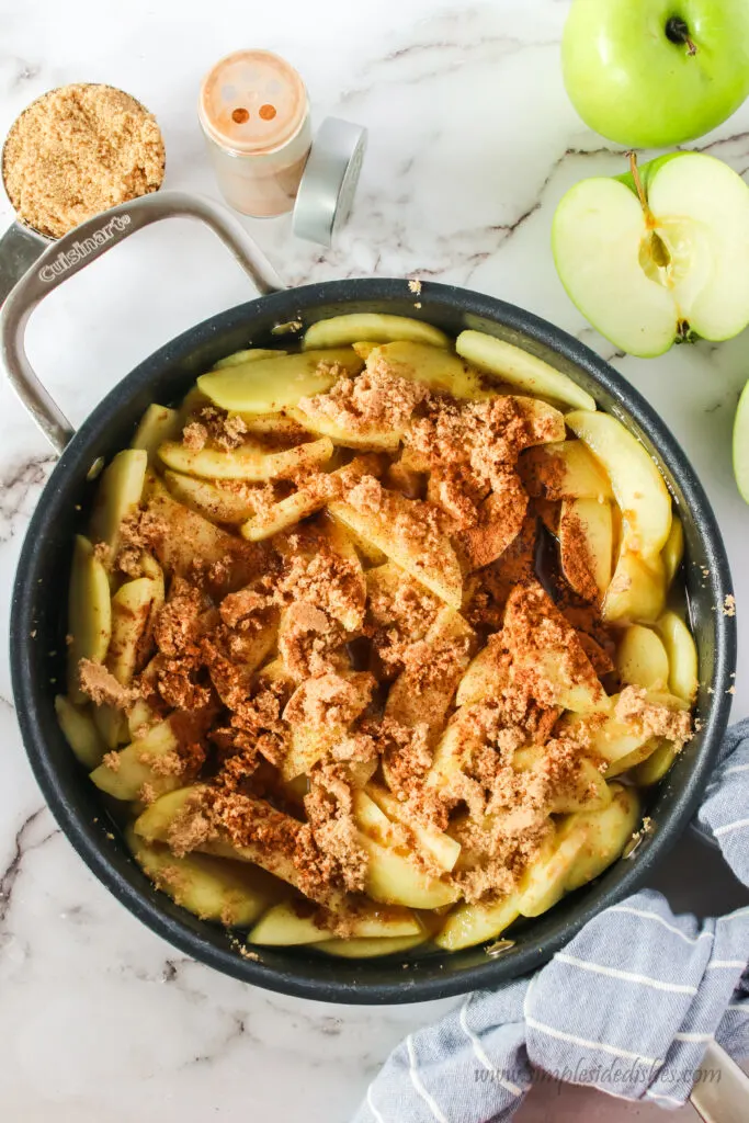 brown sugar, cinnamon and nutmeg added to cooked apples