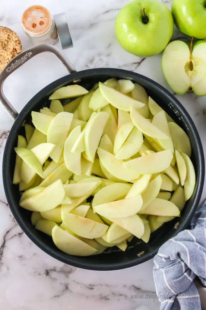 peeled and sliced apples added to skillet and cooked 6-7 minutes