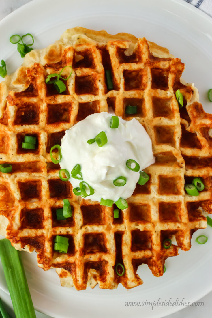 zoomed in full view of mashed potato waffles