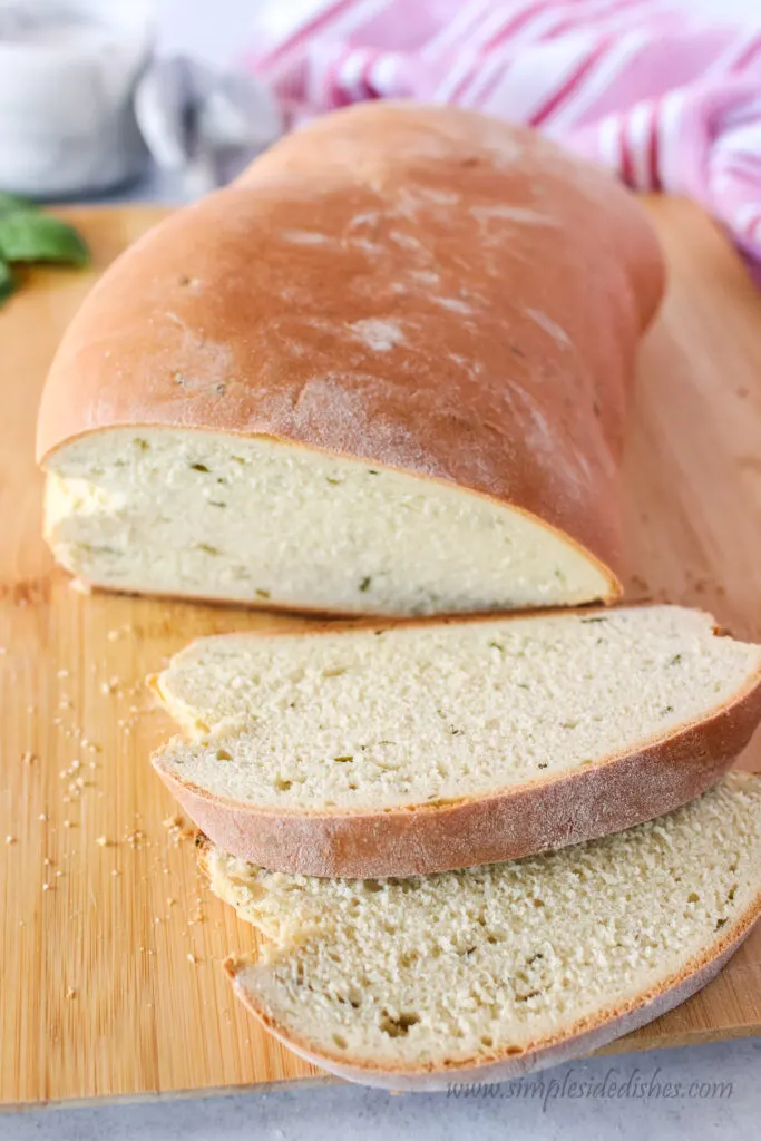 top side view of sliced bread on cutting board