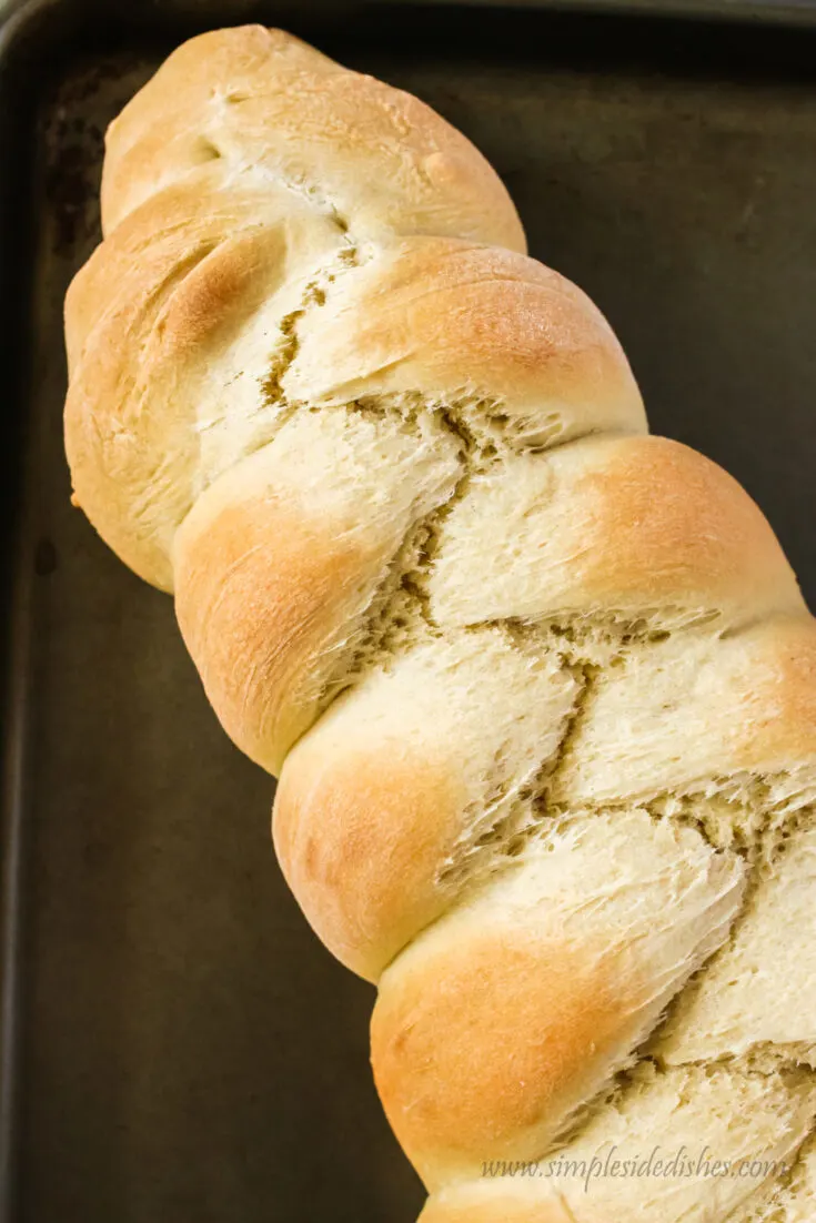 zoomed in image for braided bread on a cookie sheet