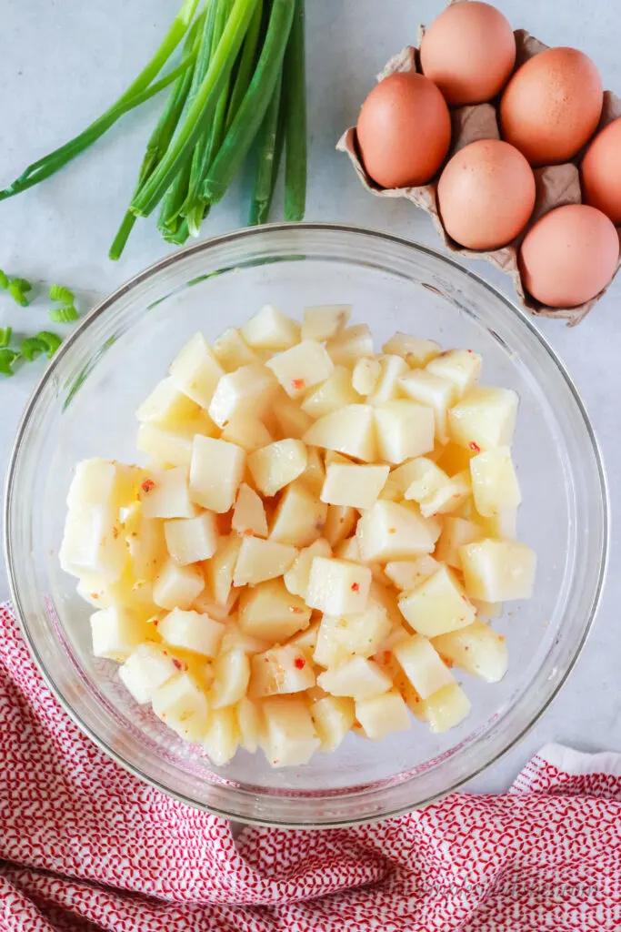 cooked potatoes with Italian dressing