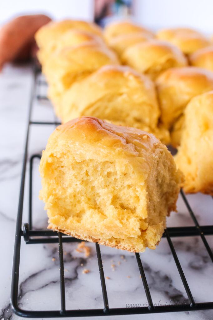 broken rolls on a cooling rack, ready to serve