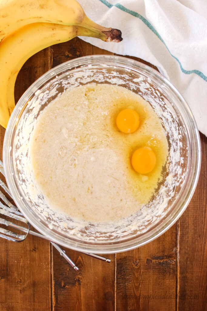 eggs added to banana bread batter