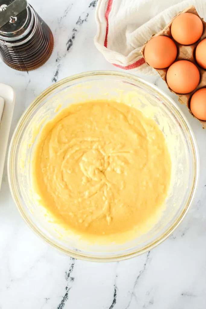 cornmeal batter in bowl ready for pan