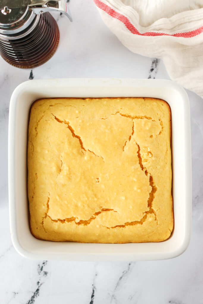 fresh baked maple syrup cornbread out of the oven