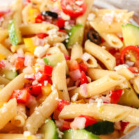 pasta salad in bowl ready to serve