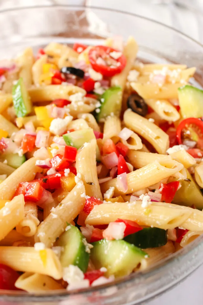 pasta salad in bowl ready to serve