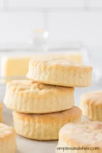 3 self rising biscuits stacked up on top of each other