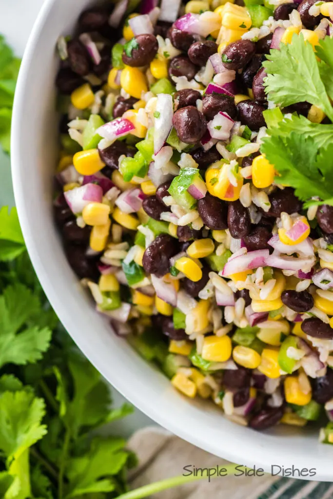 zoomed in image of rice salad ready to serve